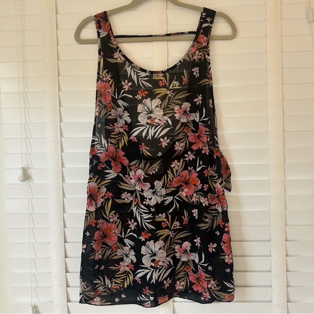 Xhilaration Swim Coverup Beach Lightweight Black Floral Side Ties Small